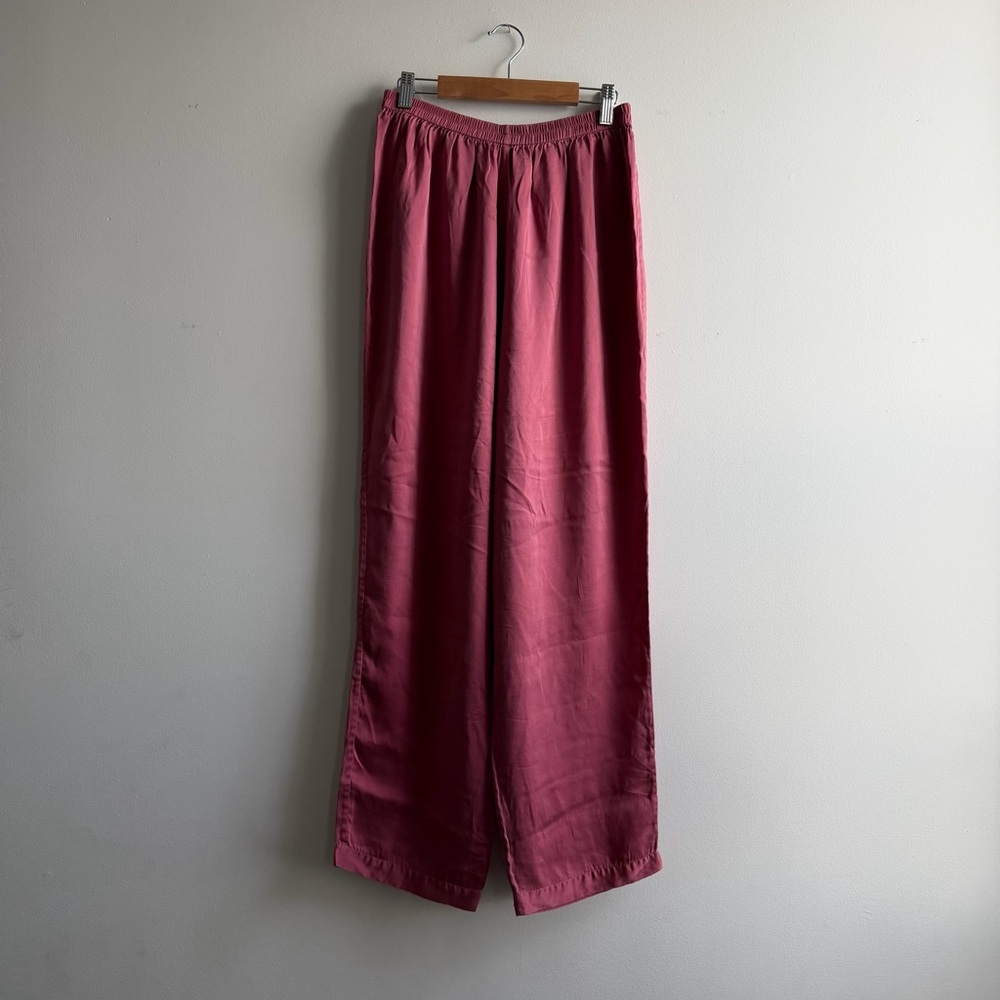 Valerie Stevens Pure Silk Wide-Leg Pants — Dusty Rose — Size S
